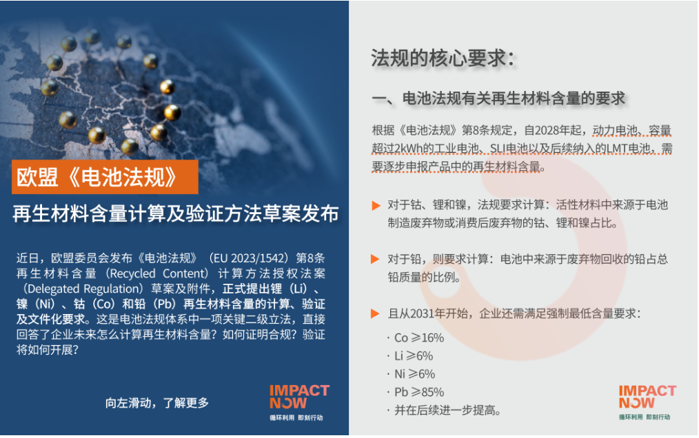 欧盟发布电池法规再生材料核算验证方法草案
