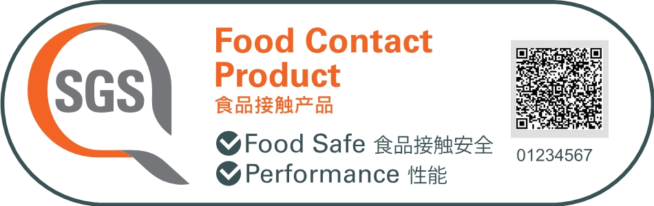SGS FCM Q-Mark“食品安全和性能”认证标签示例